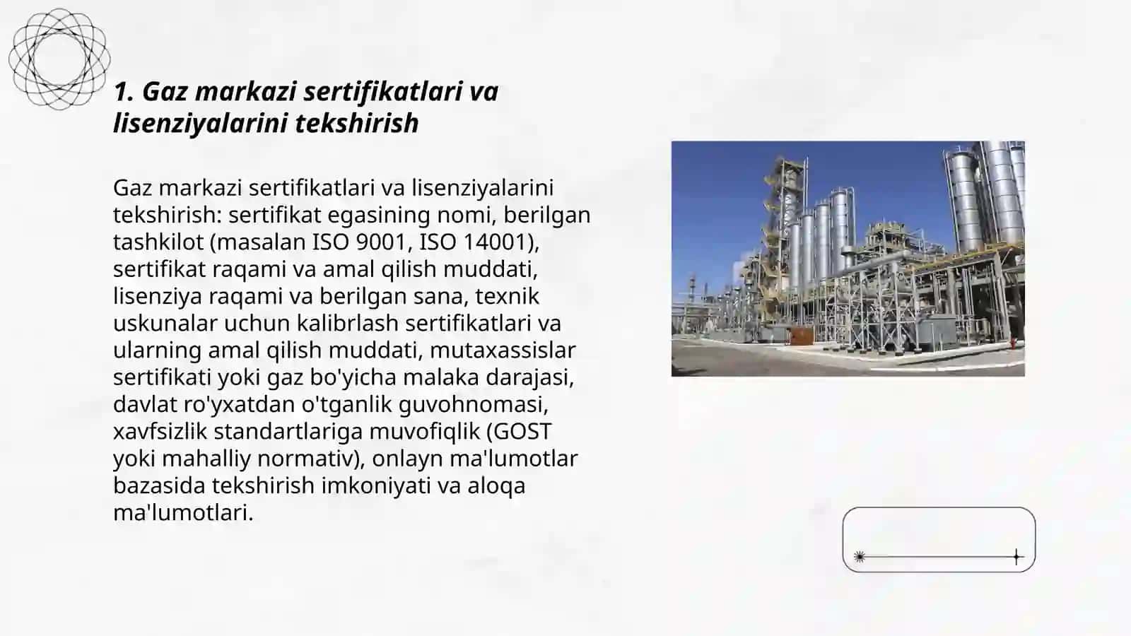 Gaz markazi sertifikatlari va lisenziyalarini tekshirish 3