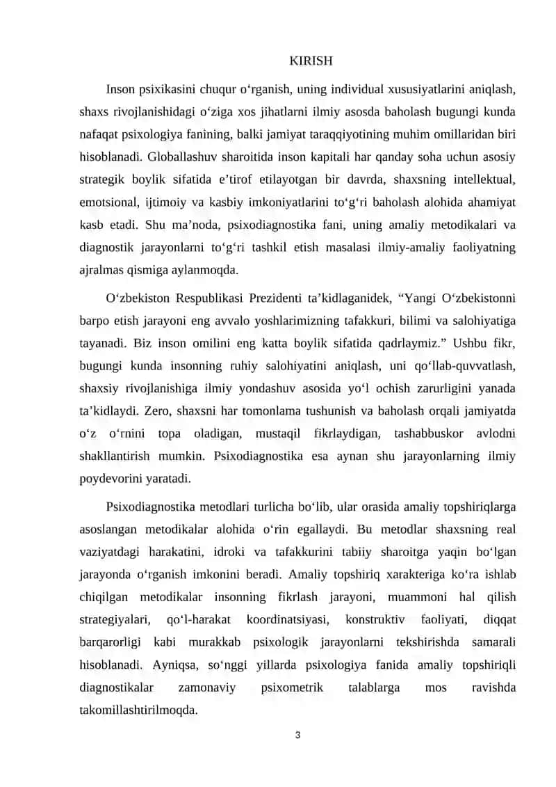 Amaliy topshiriq xarakteriga ko'ra psixadiognostik metodikalar klasfikatsiyasi 3