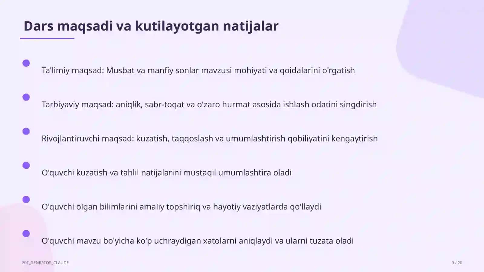 Musbat va manfiy sonlar (6-sinf) 3
