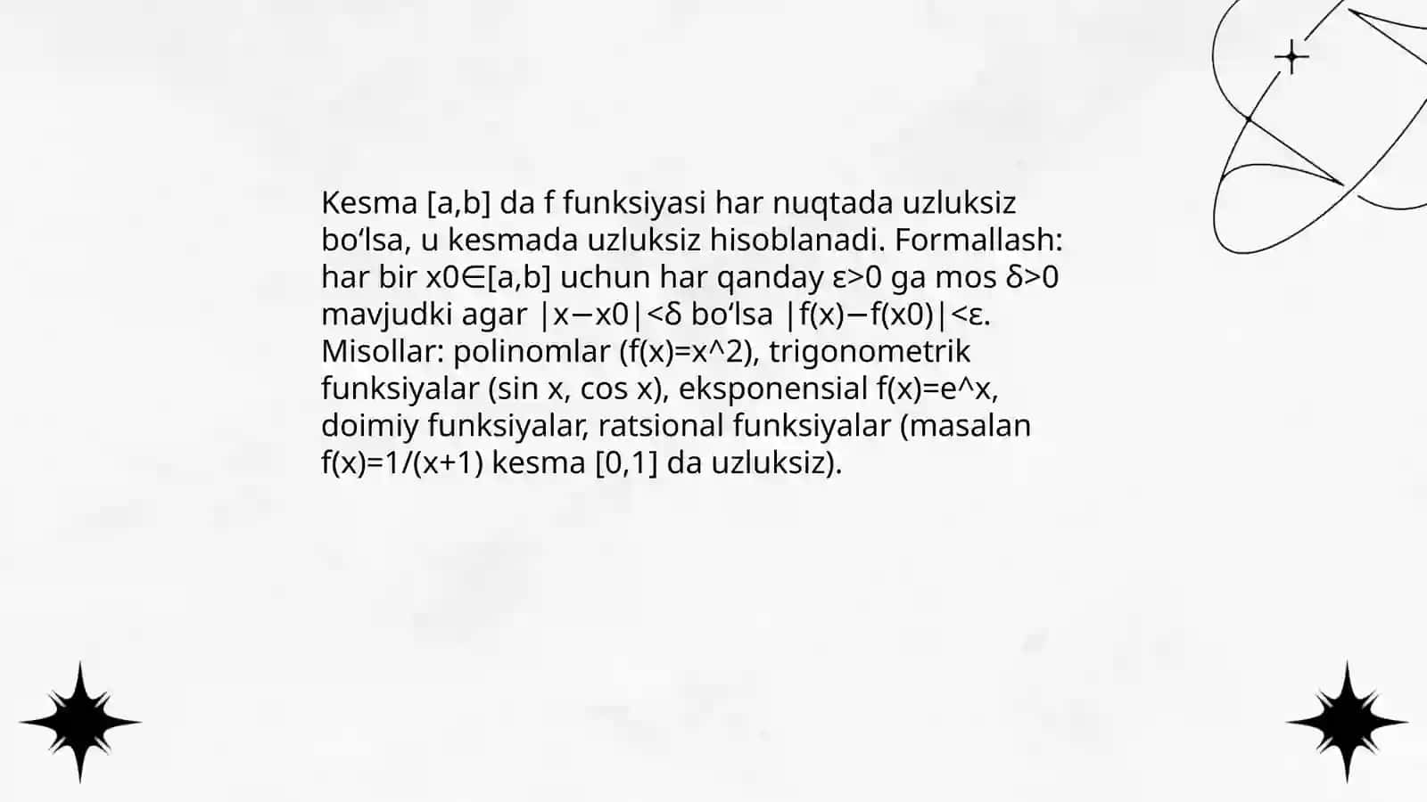 Kesmada uzluksiz funksiyalarning xossalar 3