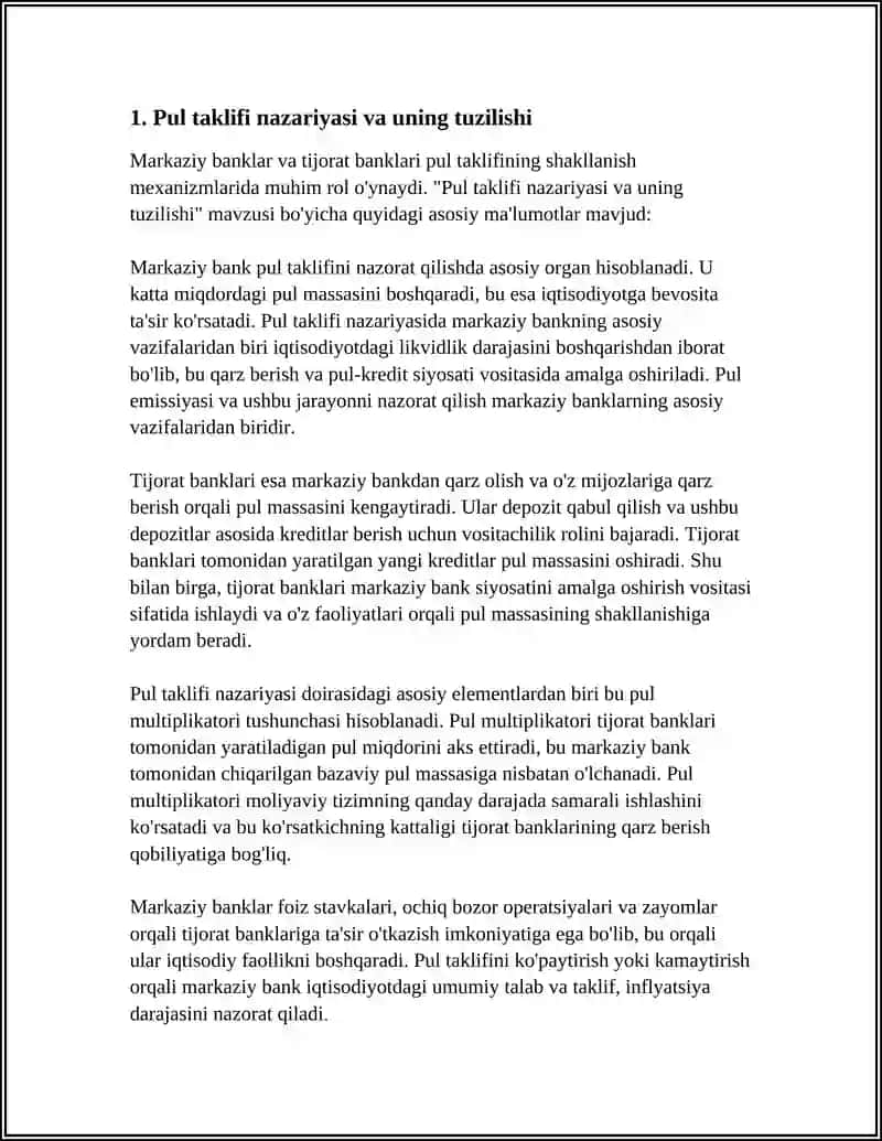 PUL TAKLIFI SHAKLLANISH MEXANIZMLARI: MARKAZIY BANK VA TIJORAT BANKLARINING ROLI 3