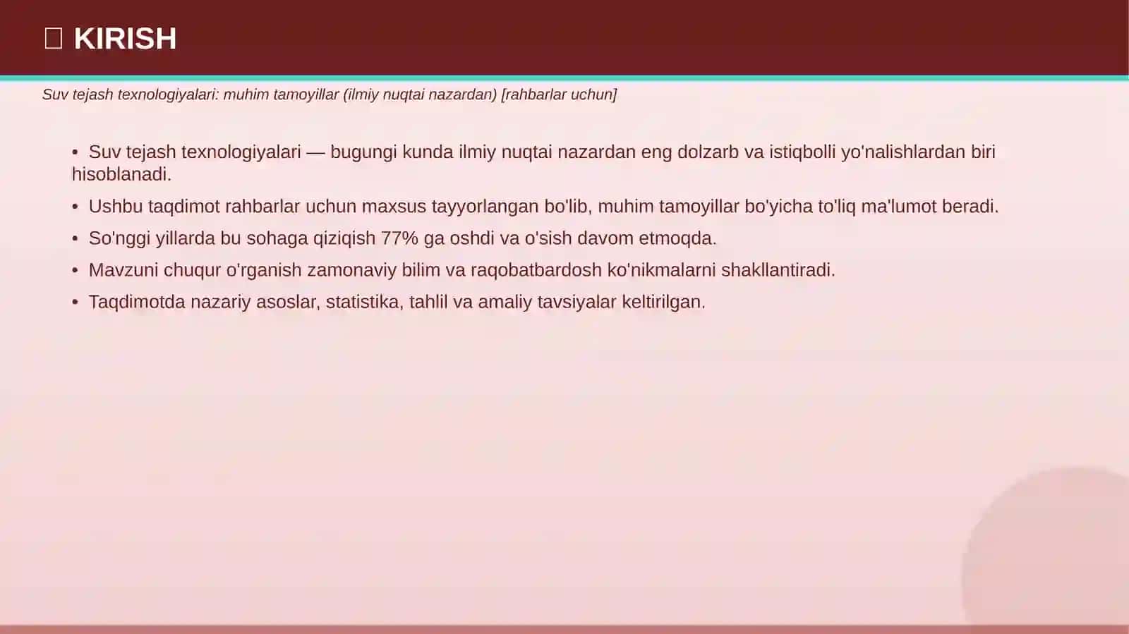 SUV TEJASH TEXNOLOGIYALARI: Muhim tamoyillar 3