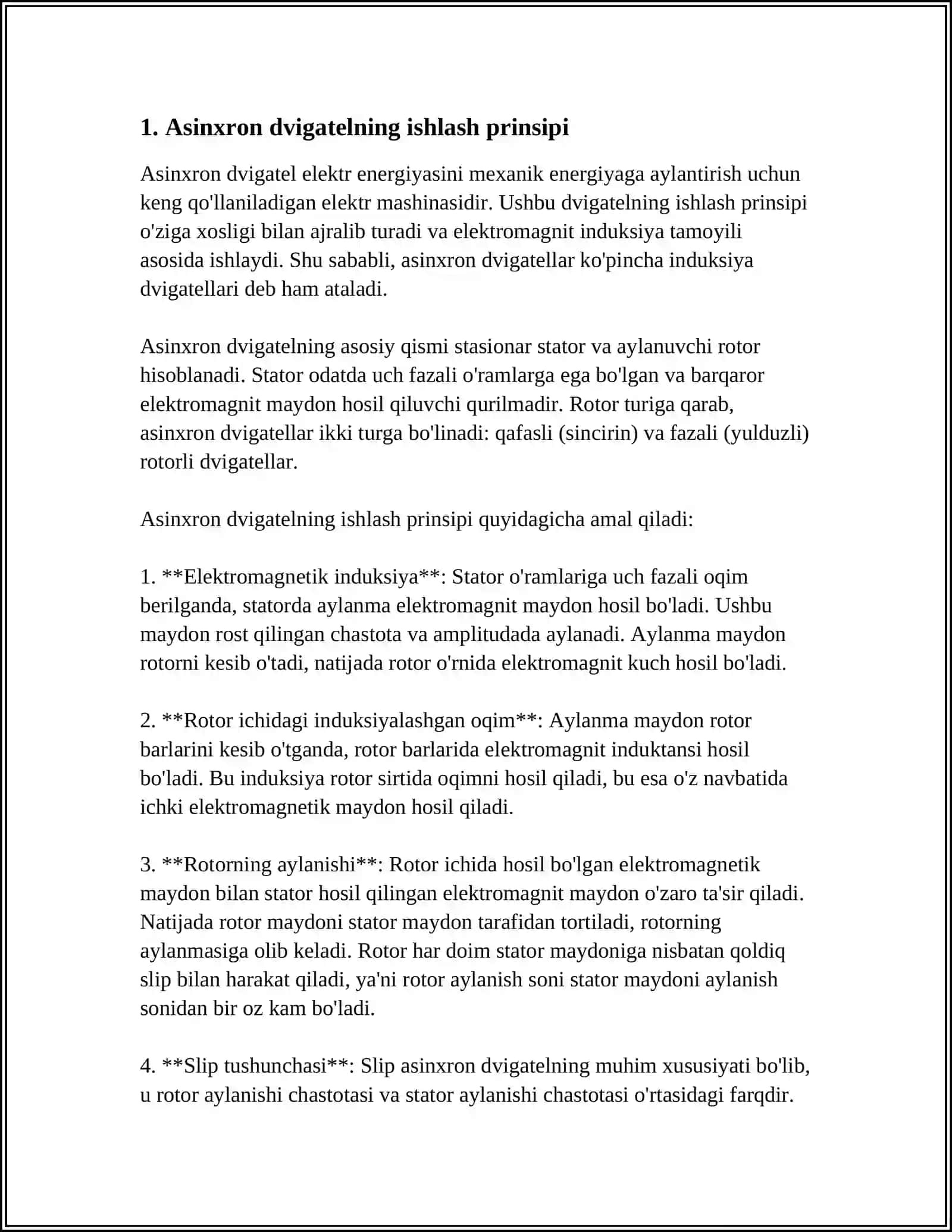 ASINXRON DVIGATEL ROTOR CHULGAMINING EYK VA CHASTOTASI 3
