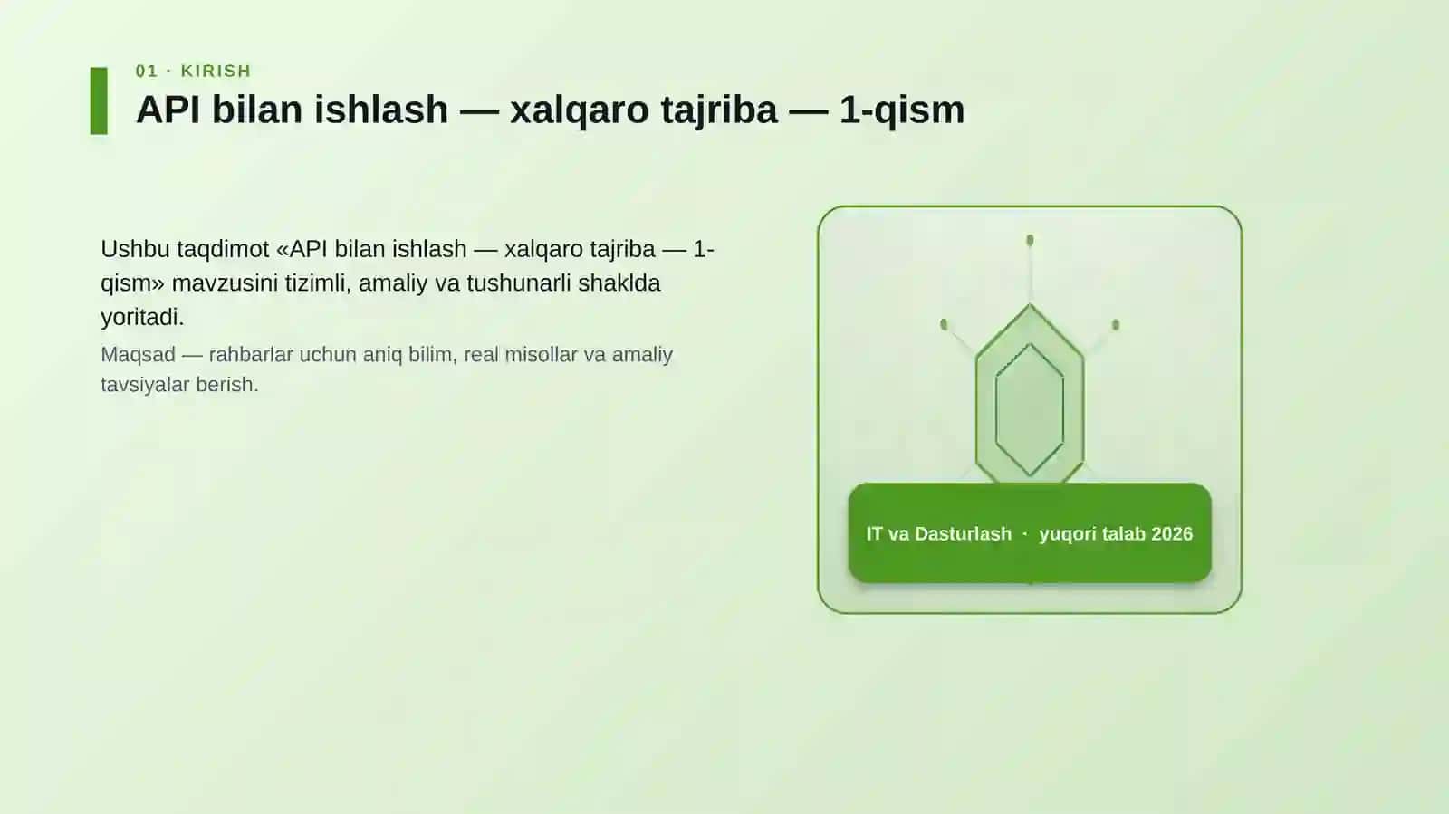 API bilan ishlash — xalqaro tajriba — 1-qism 3
