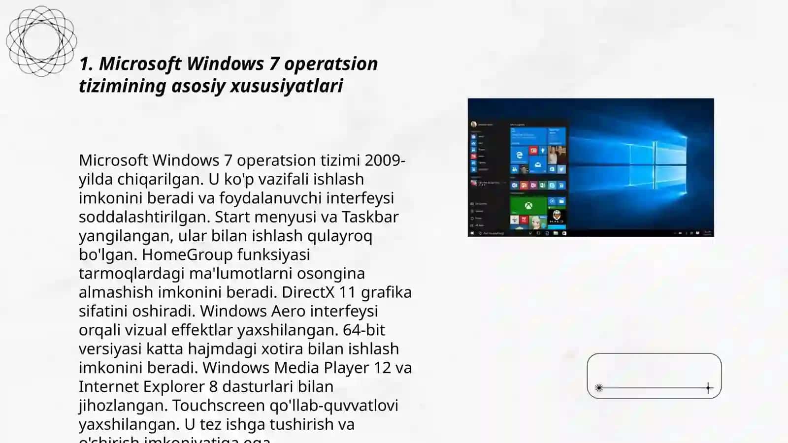 Microsoft Windows 7,8,10 operatsion tizimlari va ulardagi yangi imkoniyatlar va qulayliklari 3