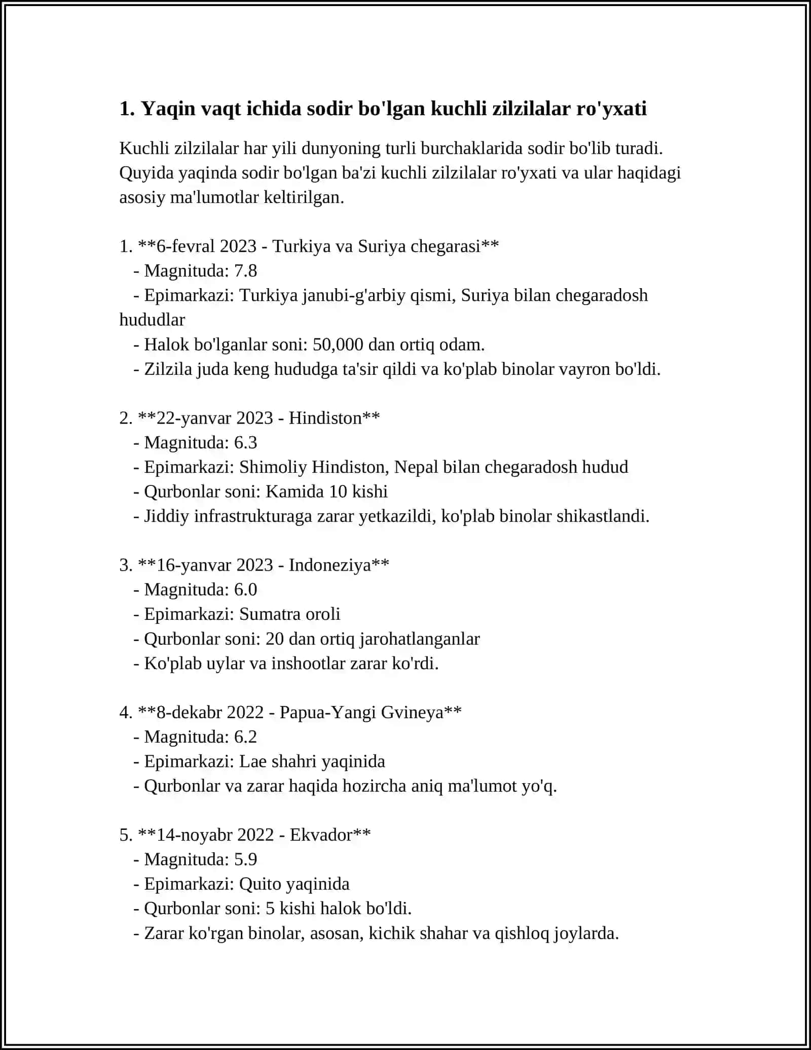OXIRGI YILLARDA DUNYODAGI KUCHĹI ZILZILALAR OQIBATLARINING TAHLILI 3