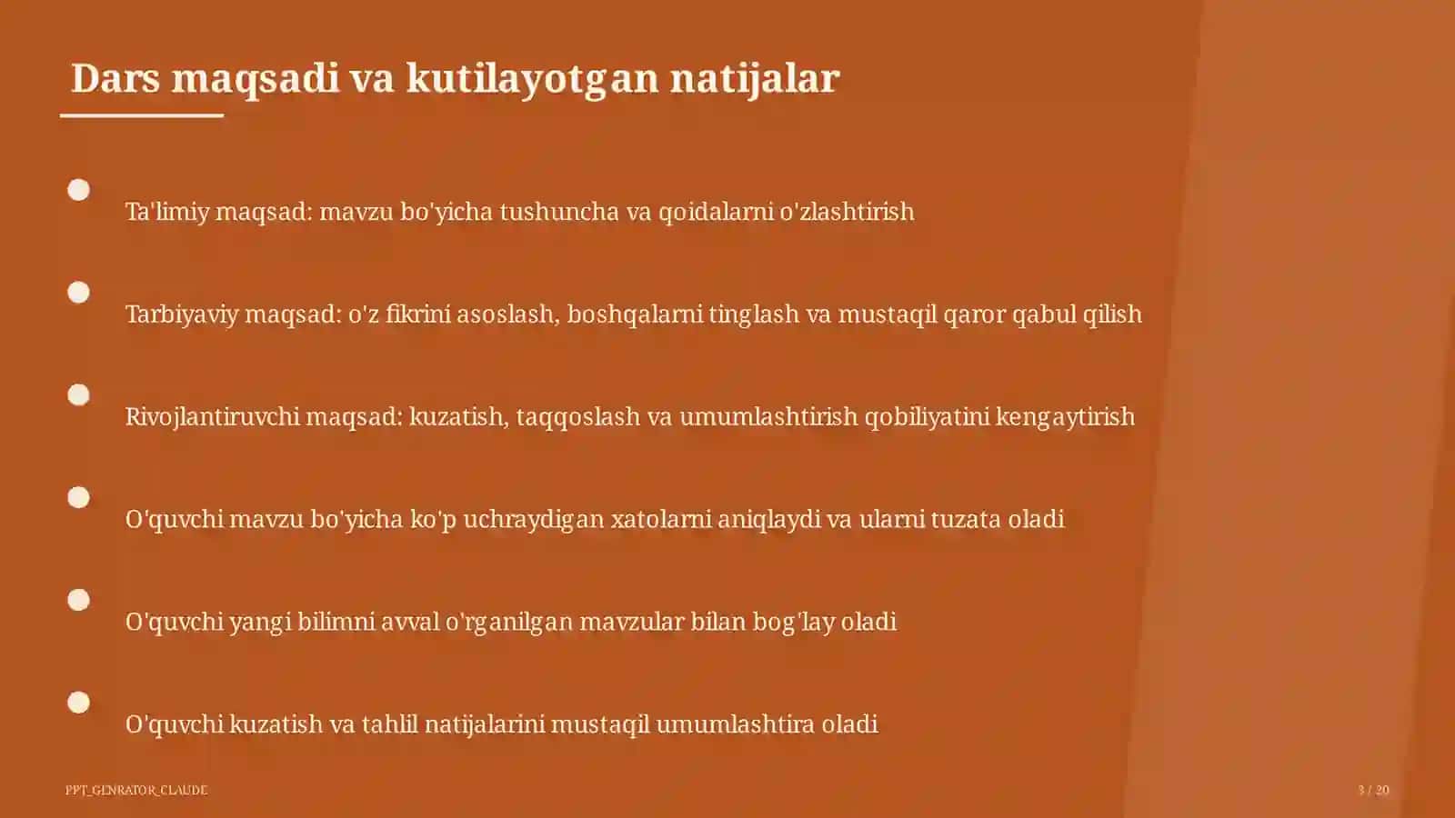 Dars tahlili: kuzatuv va baholash mezonlari 3