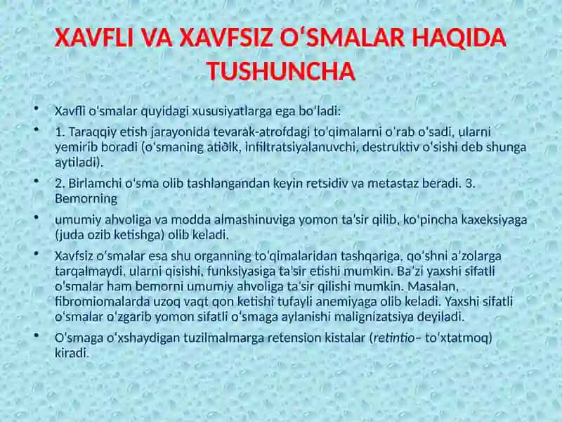 AYOLLAR JINSIY A'ZOLARIDA O'SMA OLDI VA O'SMA KASALLIKLARI 3