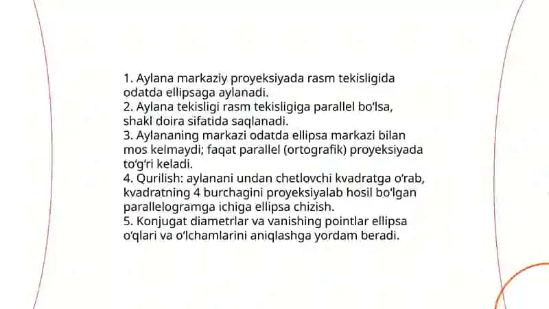 Aylana va aylanish sirtlarining perspektivasini qurish 3