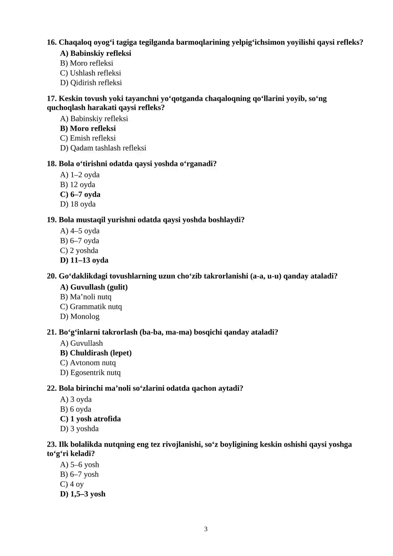 BOLALAR PSIXOLOGIYASI” DAN 100 TA TEST SAVOLLARI JAVOBLARI BILAN 3