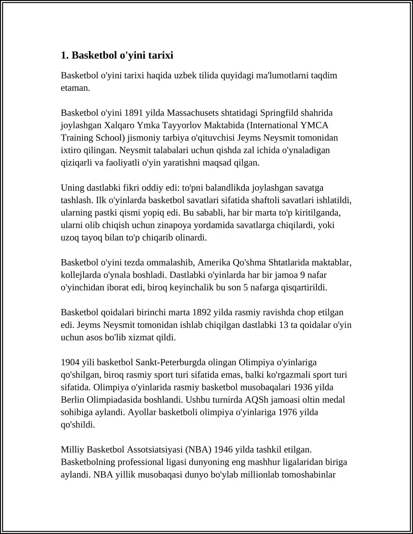 SPORT O'YINLARI. BASKETBOL MUSOBAQA VA HAKAMLIK QOIDALARINI O'RGATISH 3