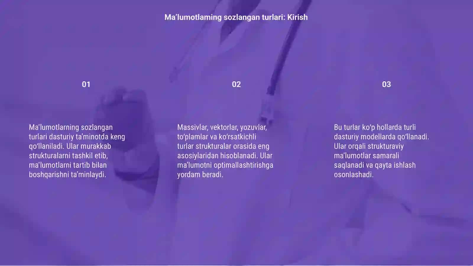 Ma’lumotlarning Sozlangan Turlari: Kirish 3