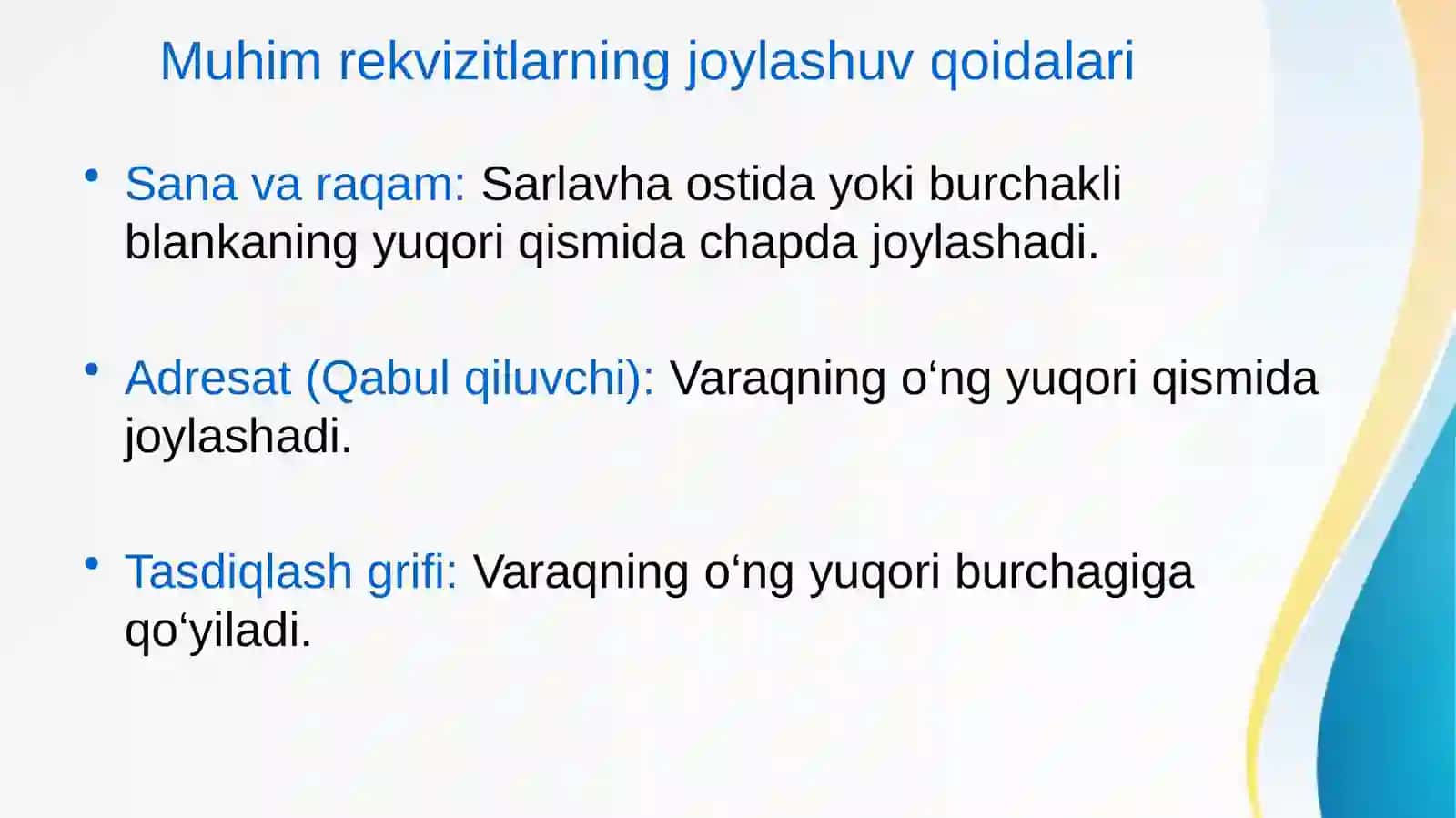 Ish yuritishda hujjat rekvizitlarining joylashuvi va tili 3