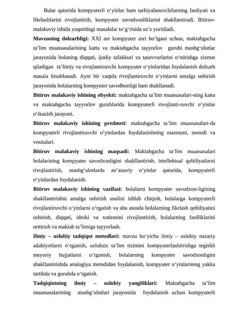 MAKTABGACHA TA’LIM MUASSASALARIDA KOMPYUTERLI RIVOJLANTIRUVCHI O‘YINLARDAN FOYDALANISH  METODIKASI 3