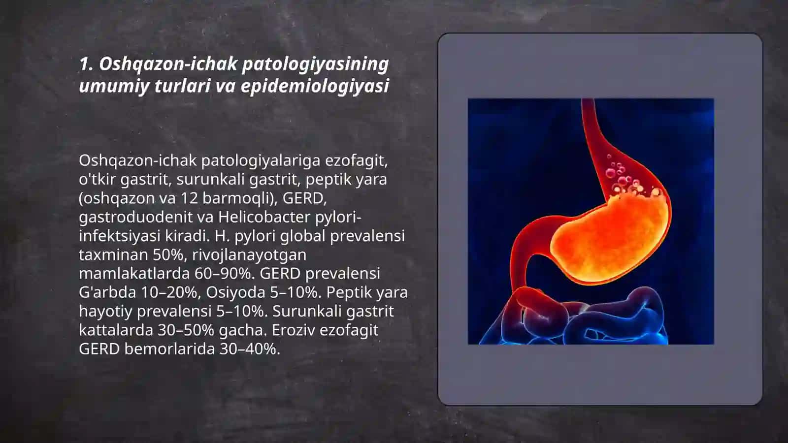 Oshqazon-ichak patologiyasi. Ezofagit.O'tkir va surunkali gastritlar. Yara kasalligi 3