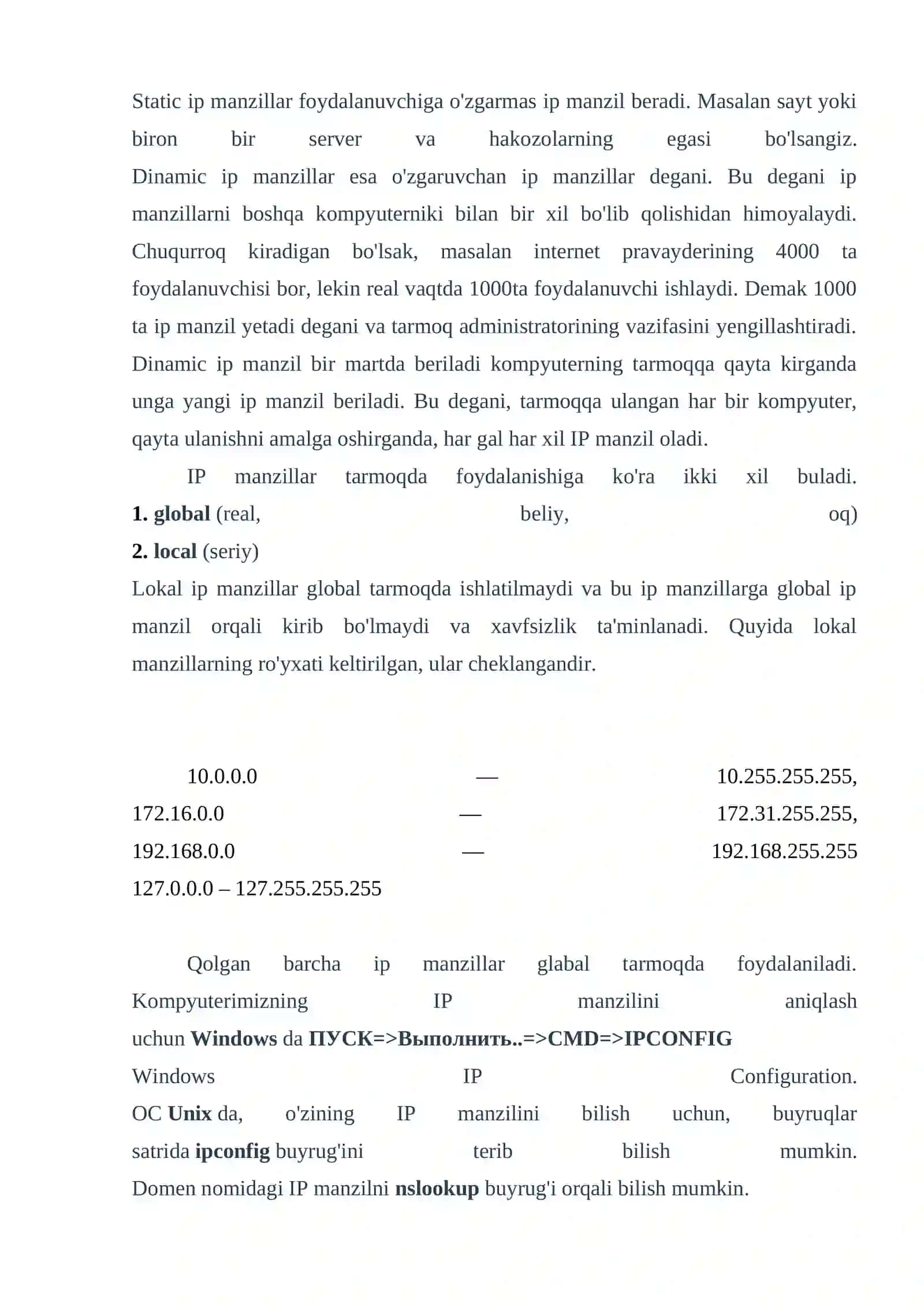 IP-adreslardan foydalangan holda xostlarni adreslash 3
