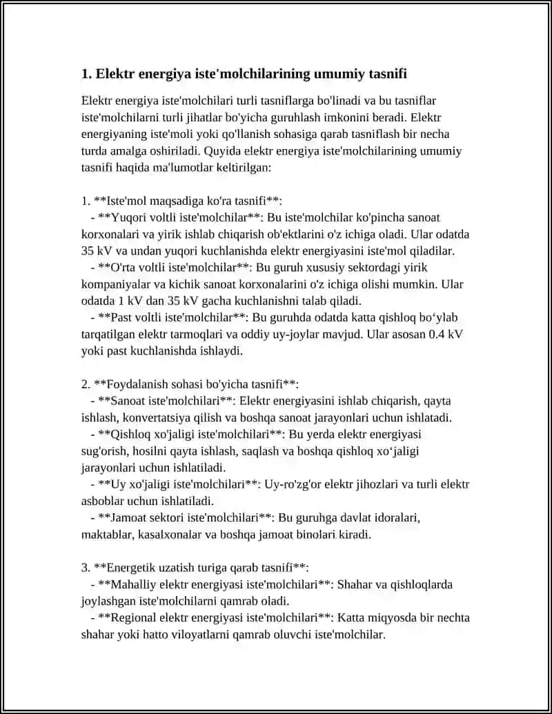 ELEKTR ENERGIYA ISTE'MOLCHILARI VA ULARNING TURLARI.ENERGIYA 3