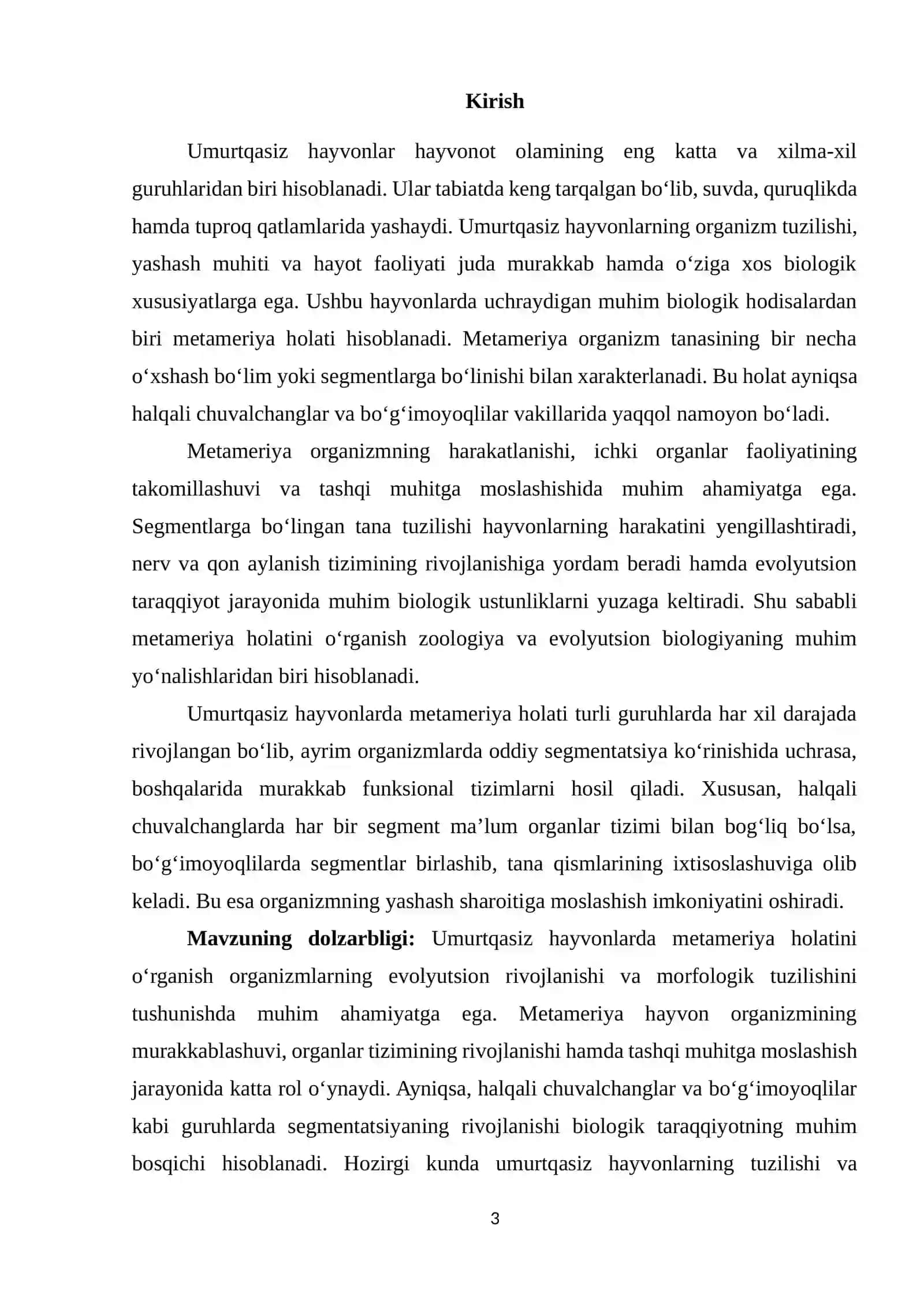 Umurtqasiz hayvonlarda metameriya holati mohiyati 3