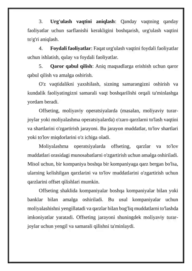 IZCHILLIK O'Z VAQTIDALIK OFFSETING 3