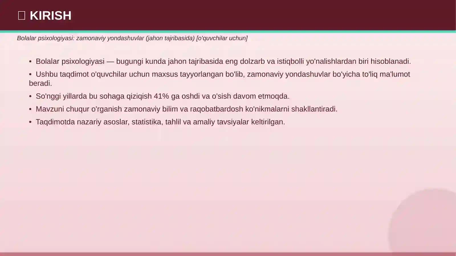 Bolalar Psixologiyasi (Zamonaviy yondashuvlar) 3