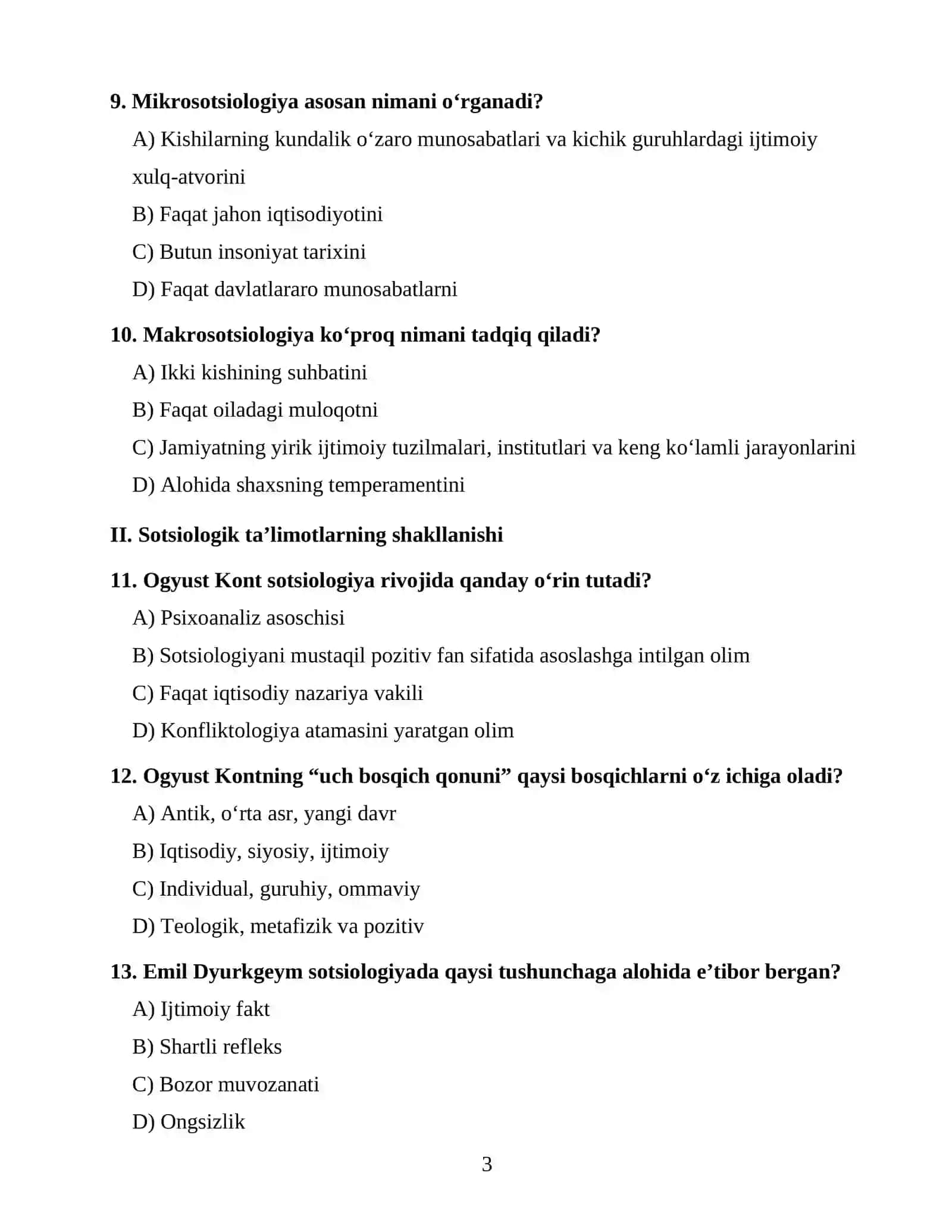 SOTSIOLOGIYA FANIDAN OTM 1-KURS UCHUN 100 TA TEST 3