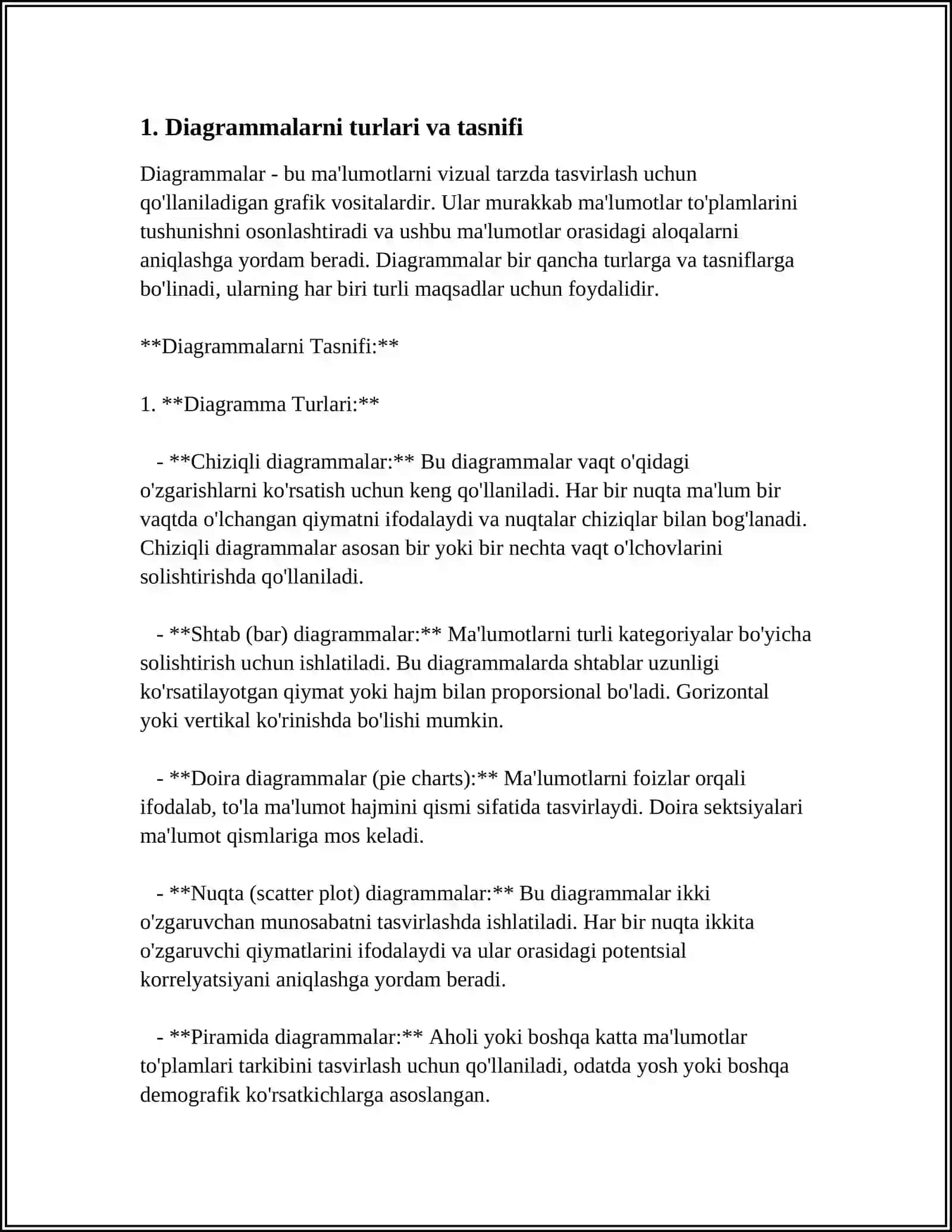 DIAGRAMMALARUSTIDA ISHLASH. GRAFIKVA DIAGRAMMALARNI SHAKLLANTIRISH VA USULARNI BEZASH 3