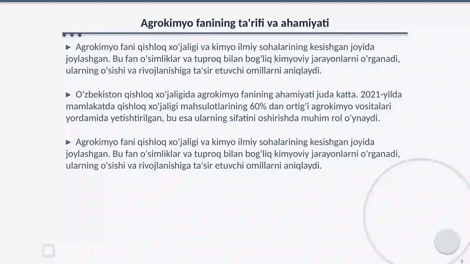 Agrokimyo fanining maqsadi vazifasi va o'rganadigan ob'yekti 3