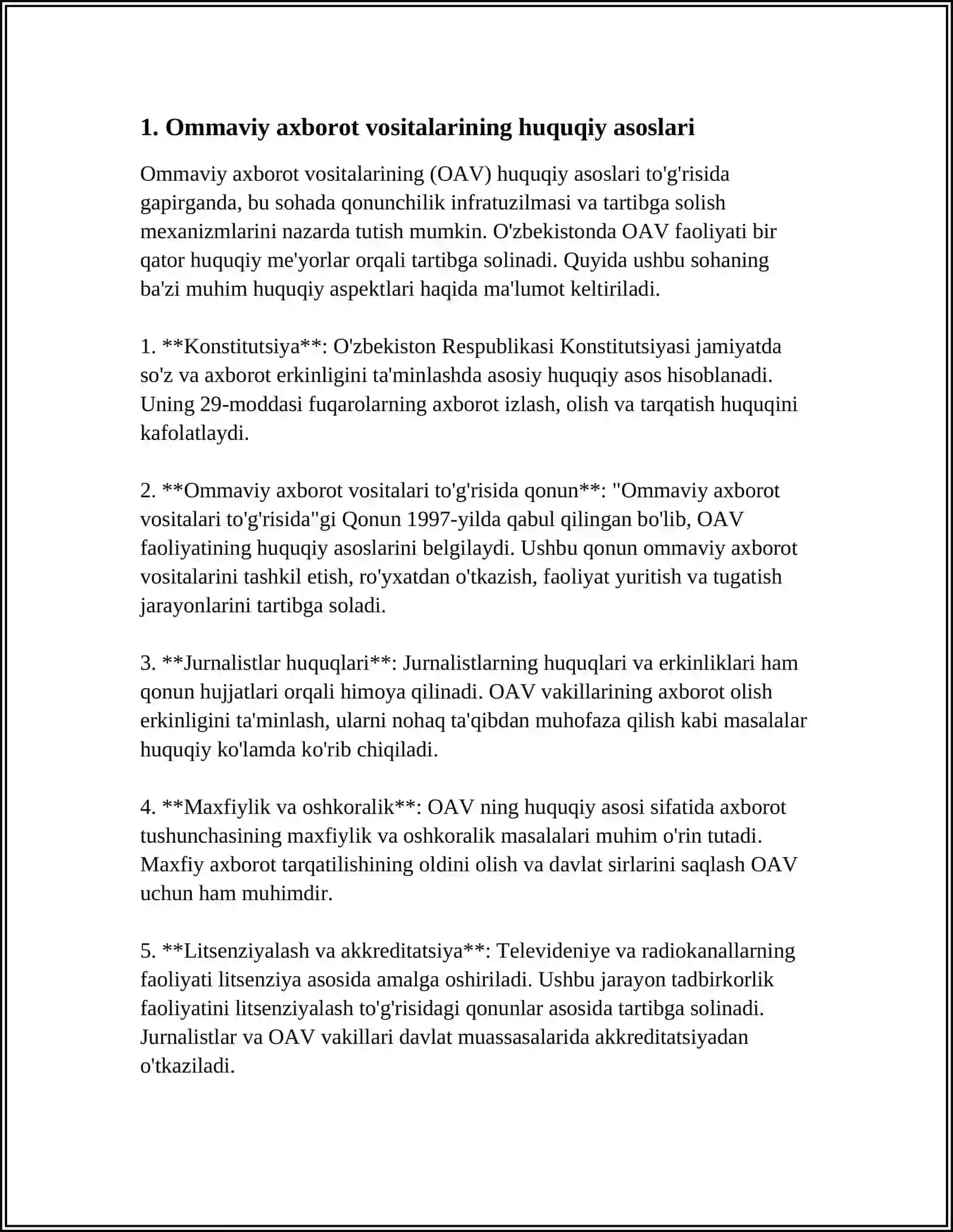 O‘ZBEKISTON RESPUBLIKASIDA OMMAVIY AXBOROT VOSITALARINING FAOLIYATI 3