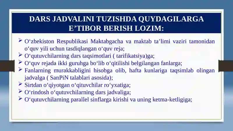 Maktablarda dars jadvalini SanPin talablari asosida tuzish jarayonidagi muammolar. 3