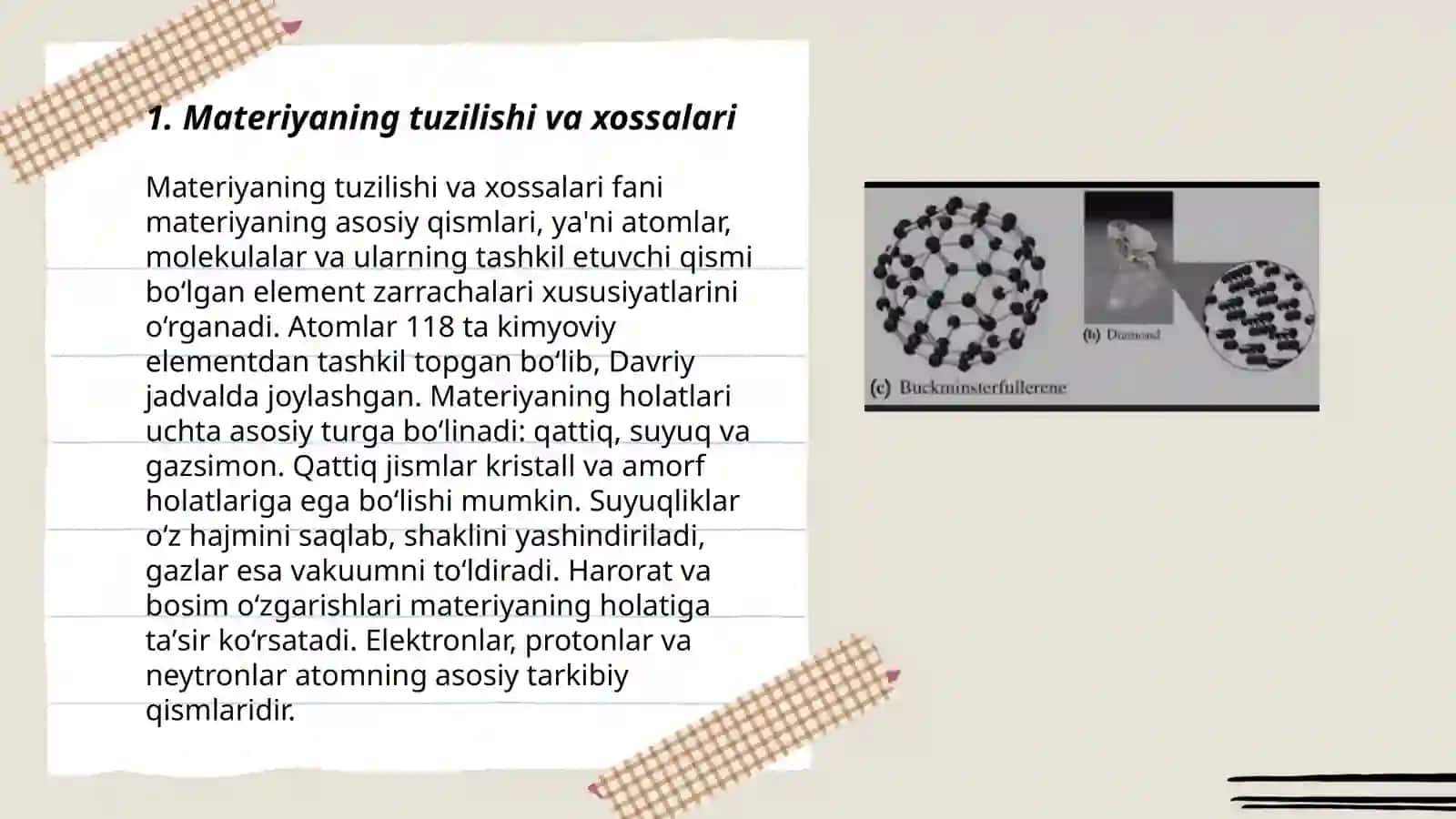 Materiyaning asosiy fizikaviy xossalari.Materiyaning turli agregat holatlardagi xususiyatlari 3