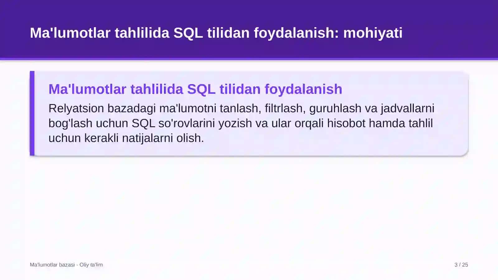 Davlat universitetlarida ma'lumotlar tahlilida SQL tilidan foydalanish 3