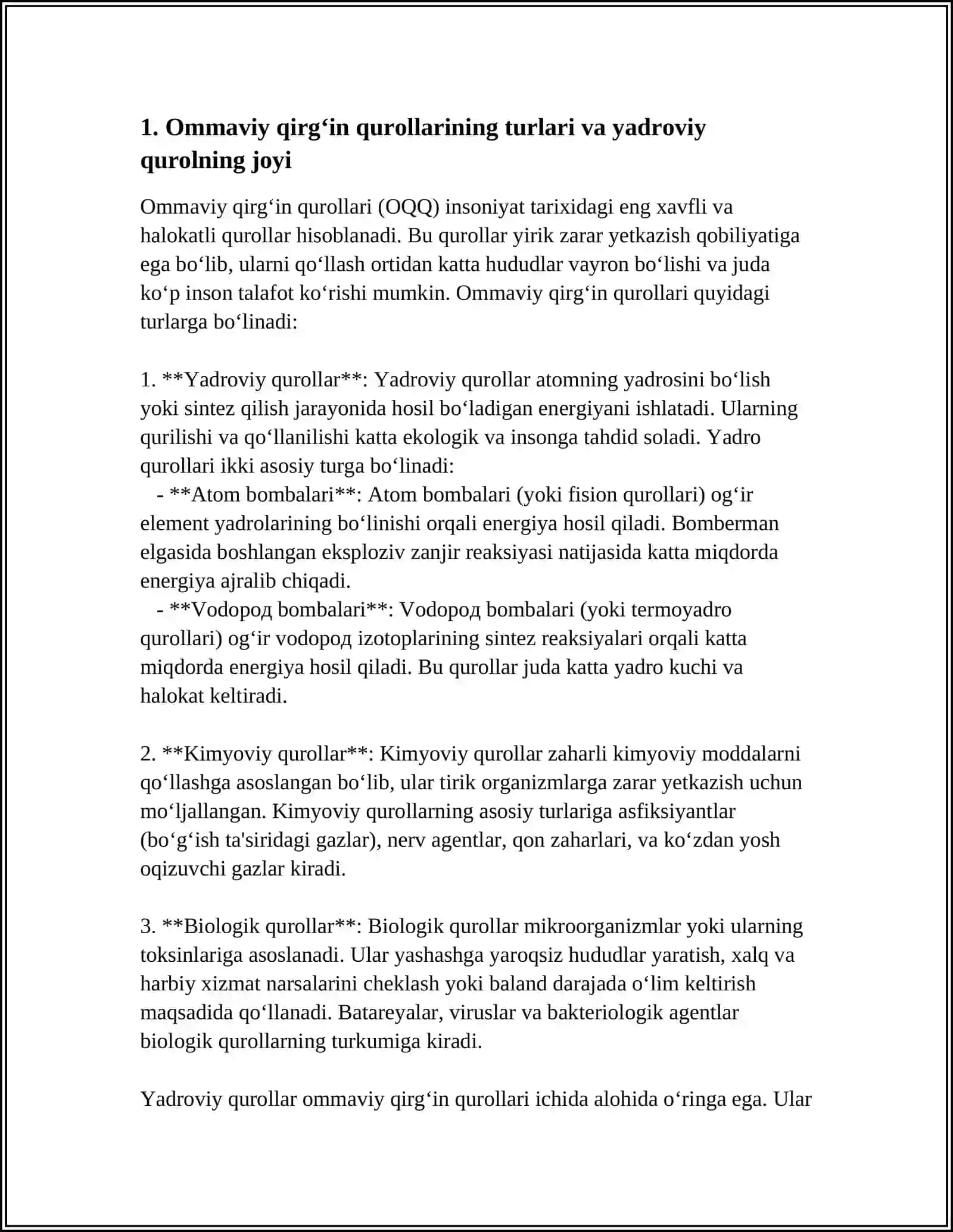 OMMAVIY QIRG‘IN QUROLLARINING TASNIFI.YADROVIY QUROL 3