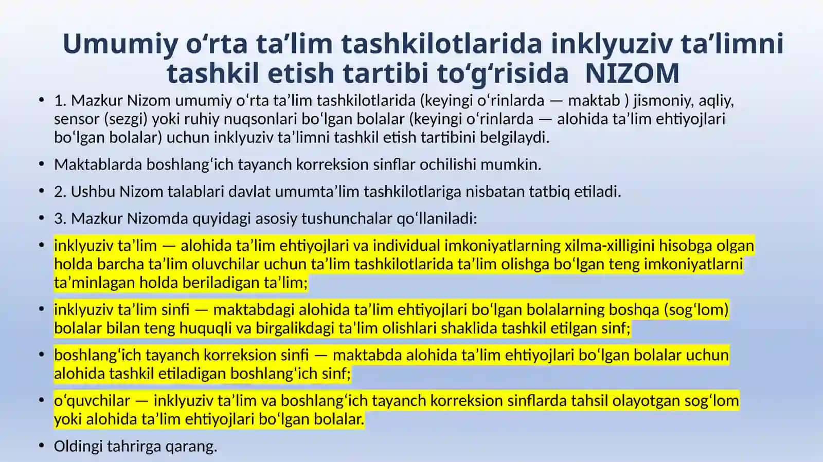 ALOHIDA TA’LIM EHTIYOJLARI BO‘LGAN BOLALARGA TA’LIM BERISHGA OID NORMATIV-HUQUQIY HUJJATLARNI TASDIQLASH TO‘G‘RISIDA 3