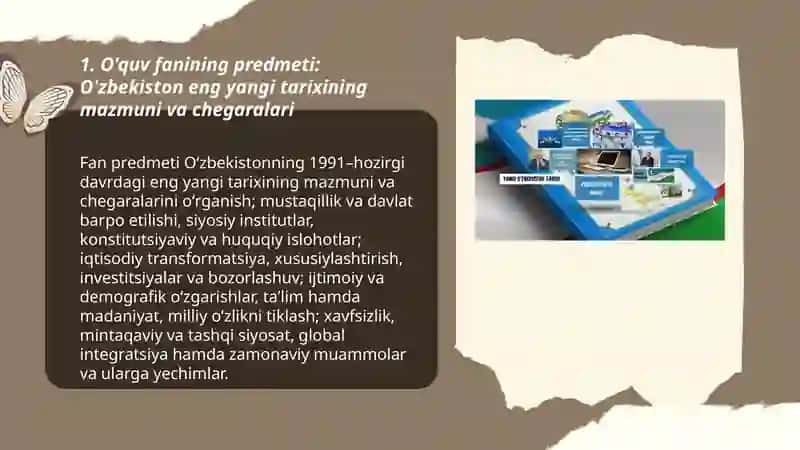 O'zbekiston eng yangi tarixi "o'quv fanining predmeti maqsadi va vazifalari" 3