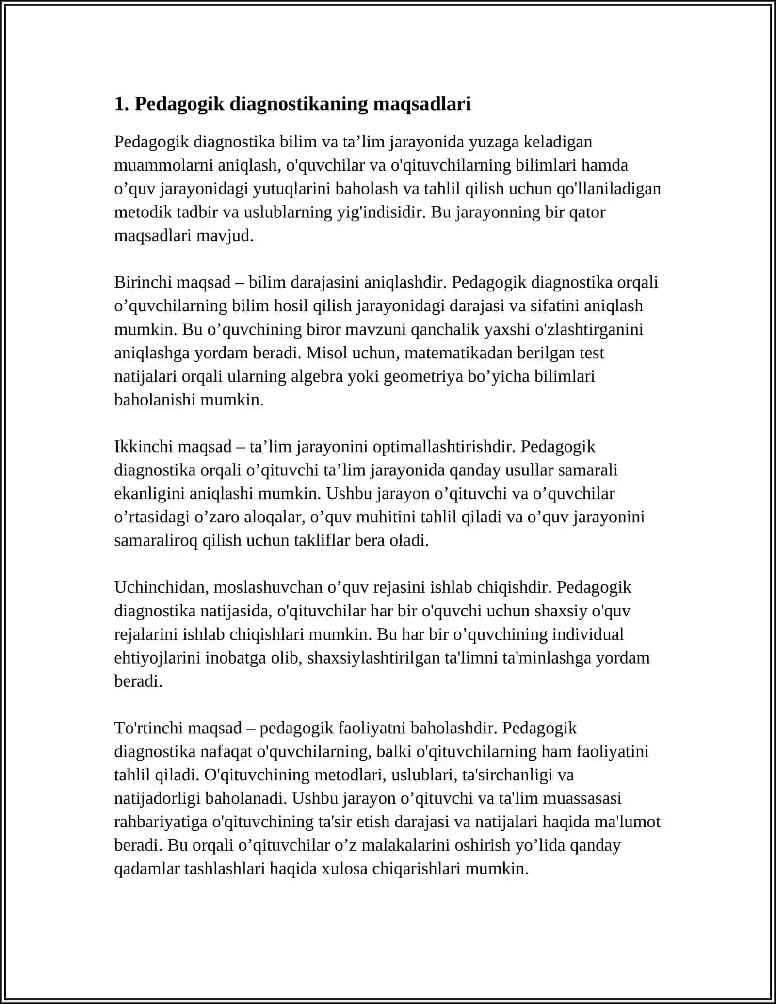PEDAGOGIK DIAGNOSTIKASINING SHAXS RIVOJLANISHIDAGI OʻRNI 3