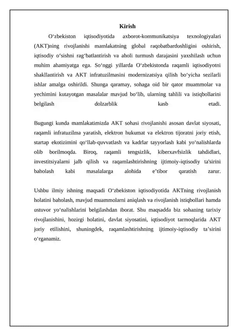 O‘zbekiston iqtisodiyotida axborot-kommunikatsiya texnologiyalarni rivojlanish holati va istiqboli 3