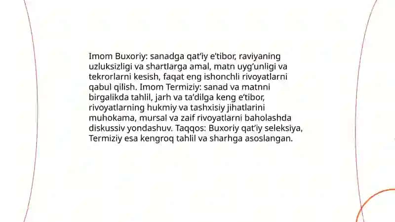Imom Buxoriy va Imom Termiziyning hadis ilmiga qo'shgan hissalarini qiyosiy tahlili 3