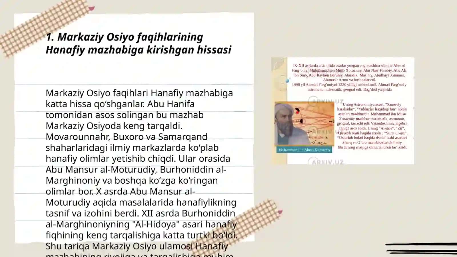 Markaziy Osiyo faqihlarining Hanafiy mazhabiga kirishgan hissasi 3