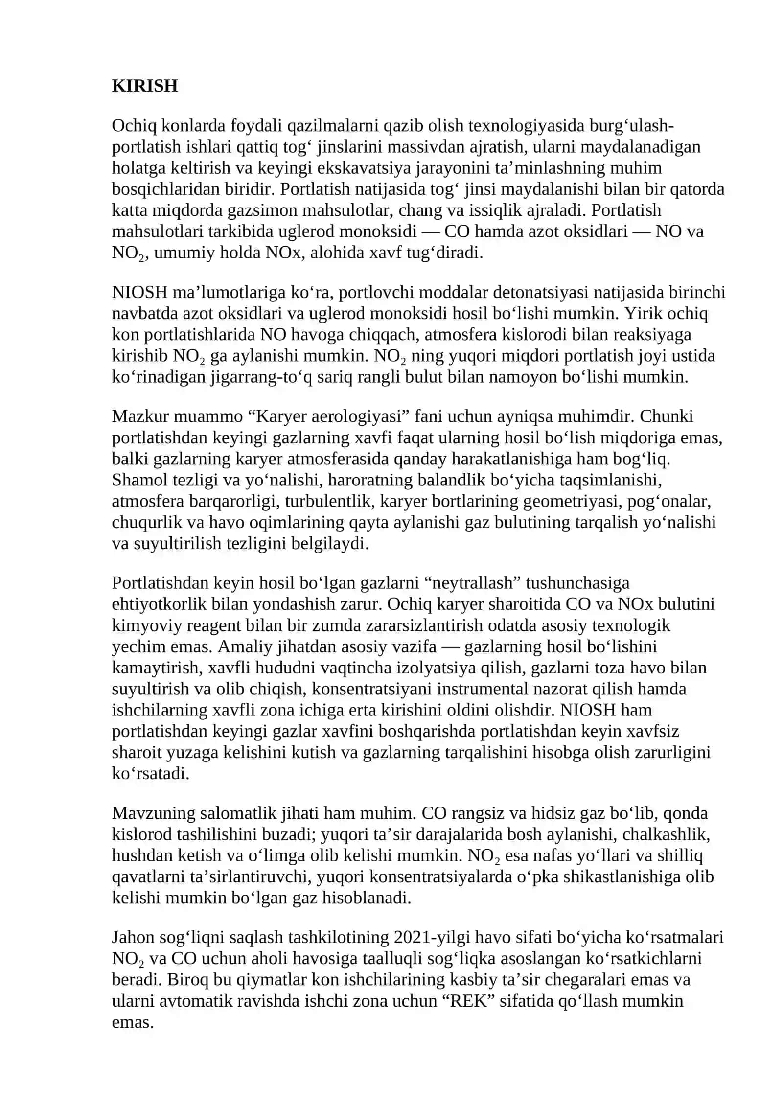 Portlatish ishlaridan keyin hosil bo‘ladigan zaharli gazlar (NOx, CO) bulutini neytrallash usullari 3