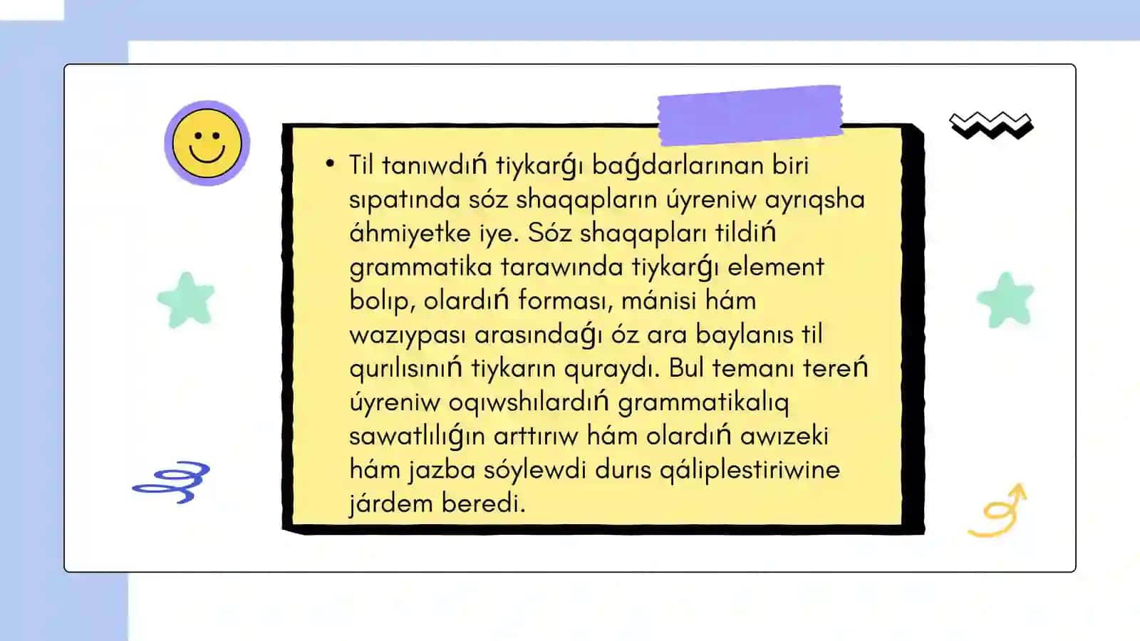 Sóz shaqapların úyreniwge tiyisli ádebiyatlar dizimin düziw 3