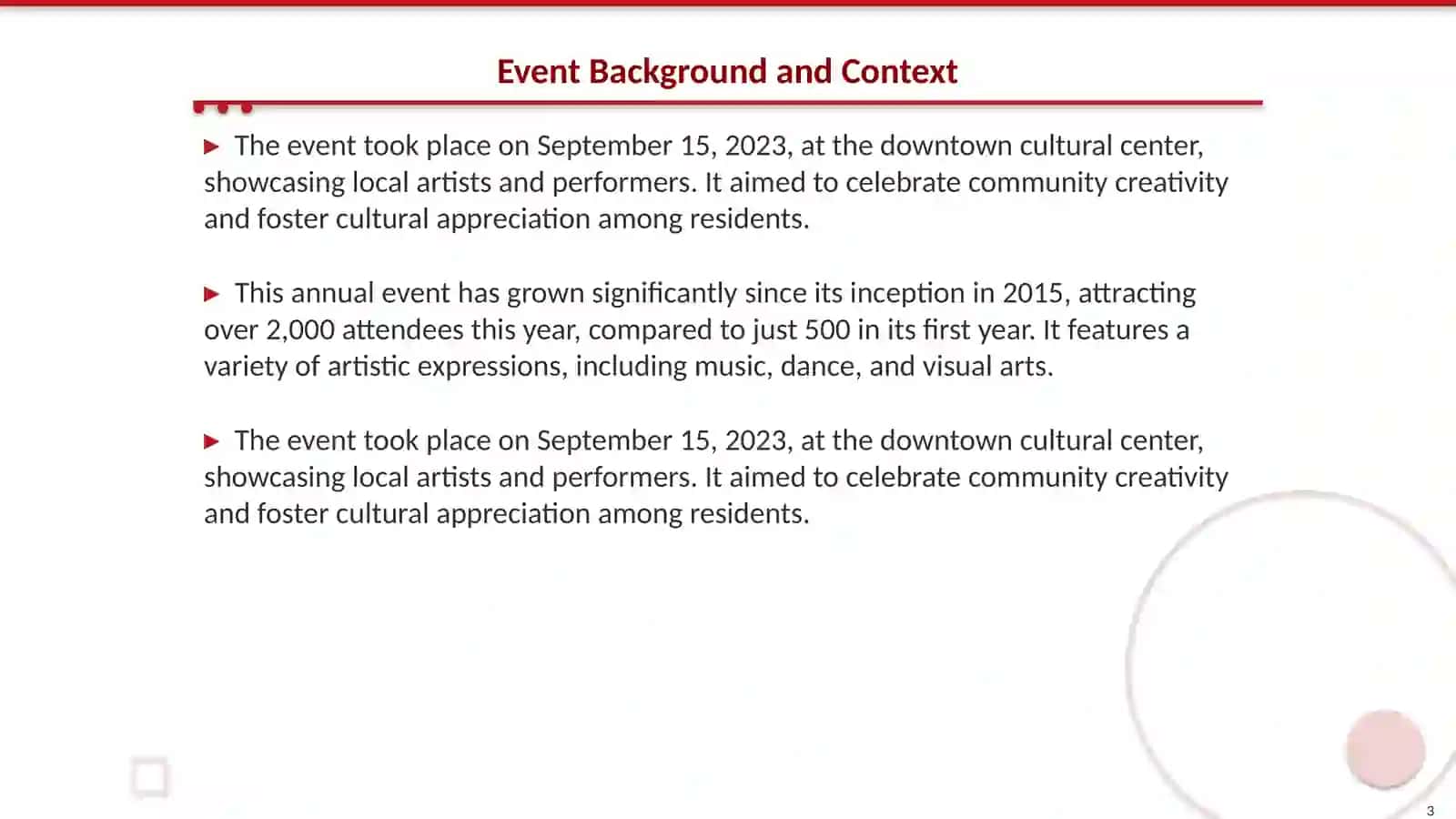 Descriptive Analysis of an Attended Arts or Entertainment Event 3