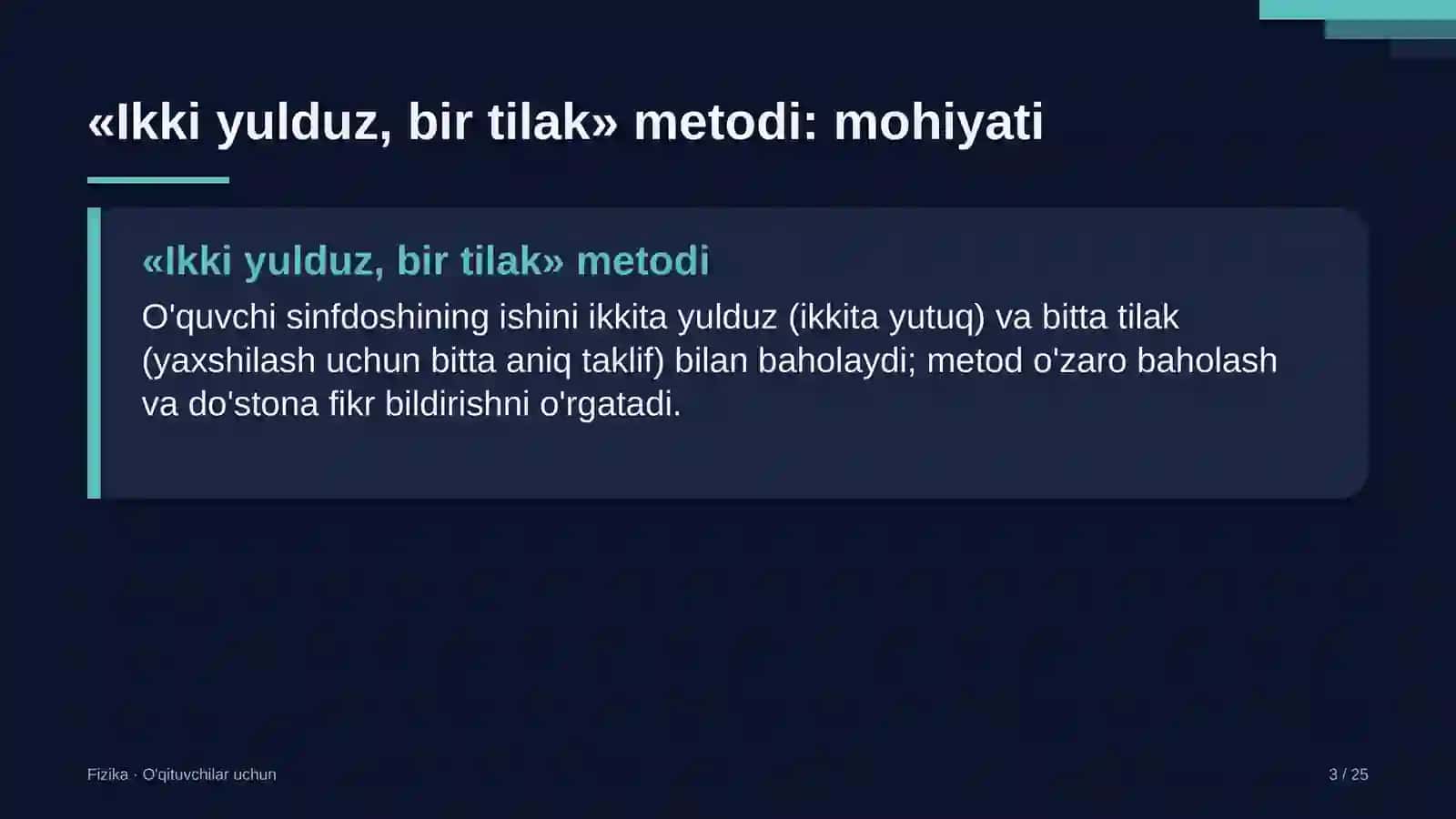 fizika darslarida ikki yulduz bir tilak metodidan foydalanish 2076 3
