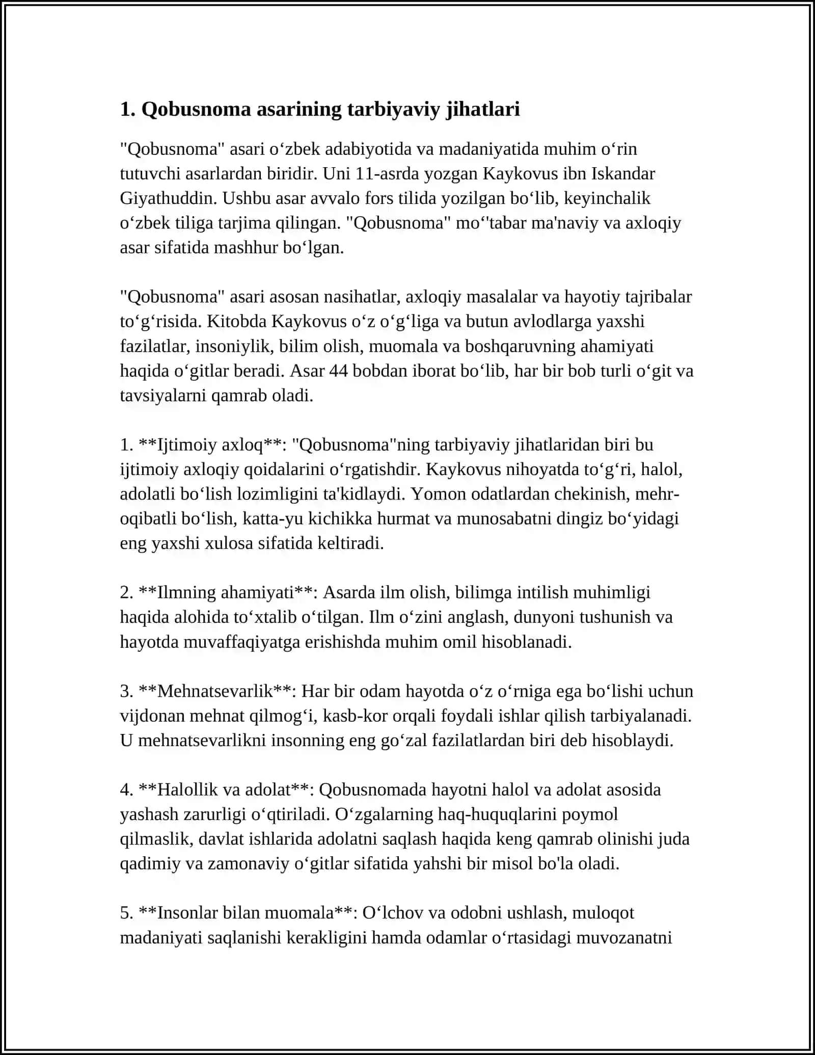 KAYKOVUSNING "QOBUSNOMA" ASARINING TARBIYAVIY AHAMIYATI 3