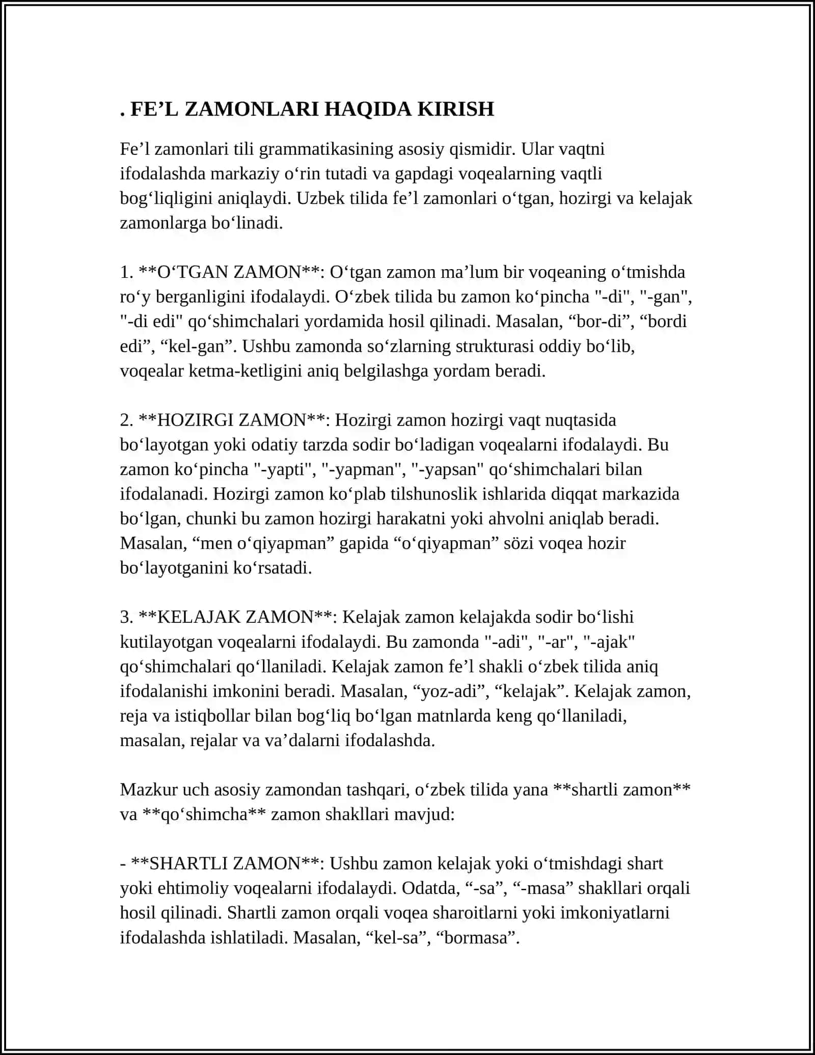 FEʼL ZAMONLARI,ULARNING TURLARI(OʻTGAN,HOZIRGI VA KELASI ZAMON FEʼLLARI) 3