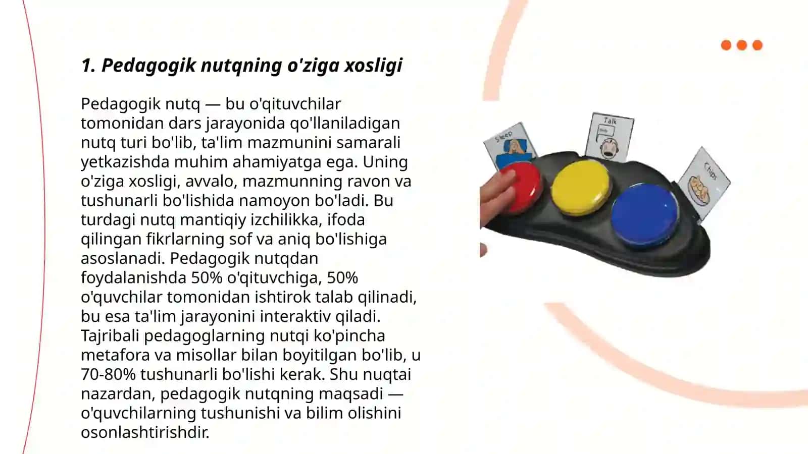 Kasbiy nutq odobi. Sohaga oid pedagogik nutqning óziga xos xususiyatlari 3
