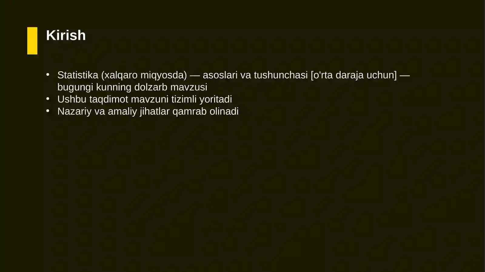 Statistika (xalqaro miqyosda) — asoslari va tushunchasi [o'rta daraja uchun] 3