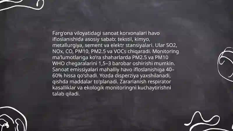 Fargʻona viloyatidagi sanoat korxonalarining ekologiyaga tasiri 3