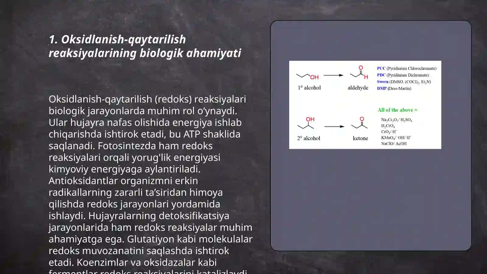 Oksidlanish Qaytarilish reaksiyalarining tibbiyotda va farmatsiyada ahamiyati 3