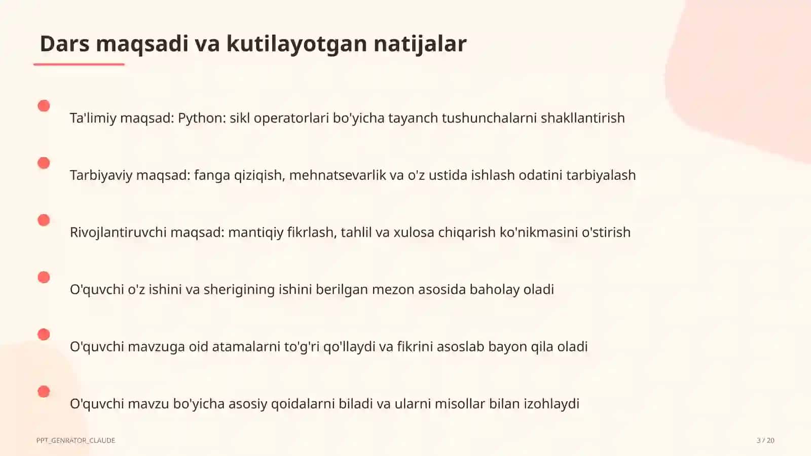Python: sikl operatorlari (8-sinf) 3