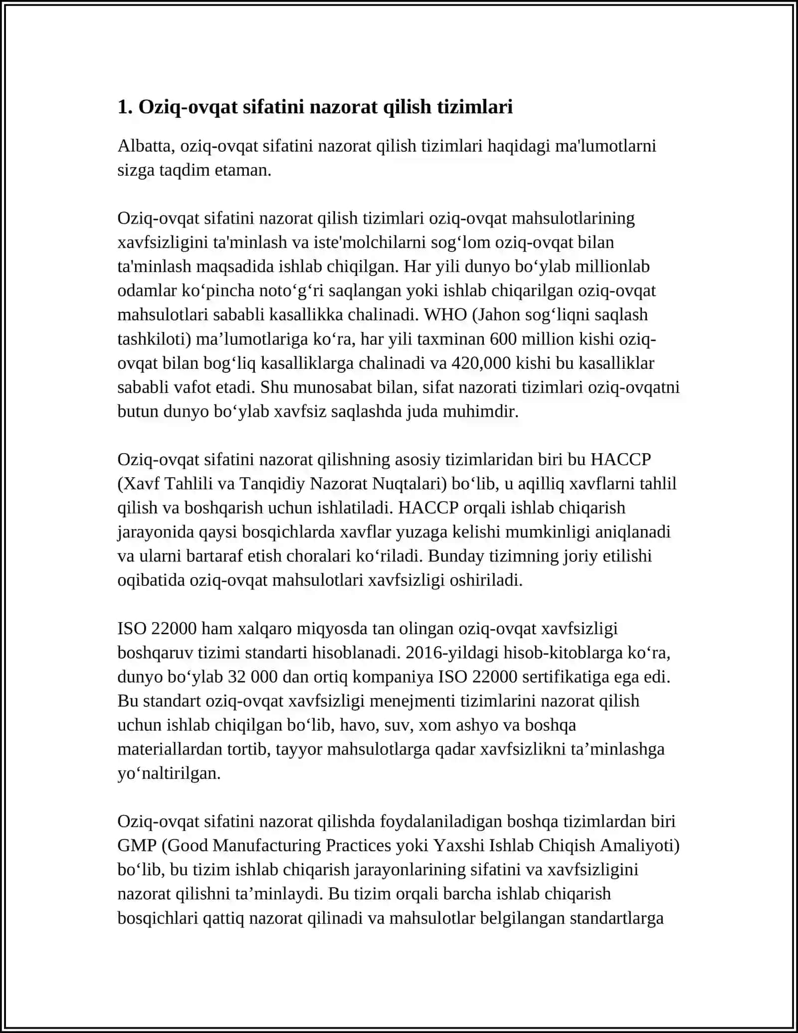 Oziq-ovqat sifatini nazorat qilish tizimlari 3